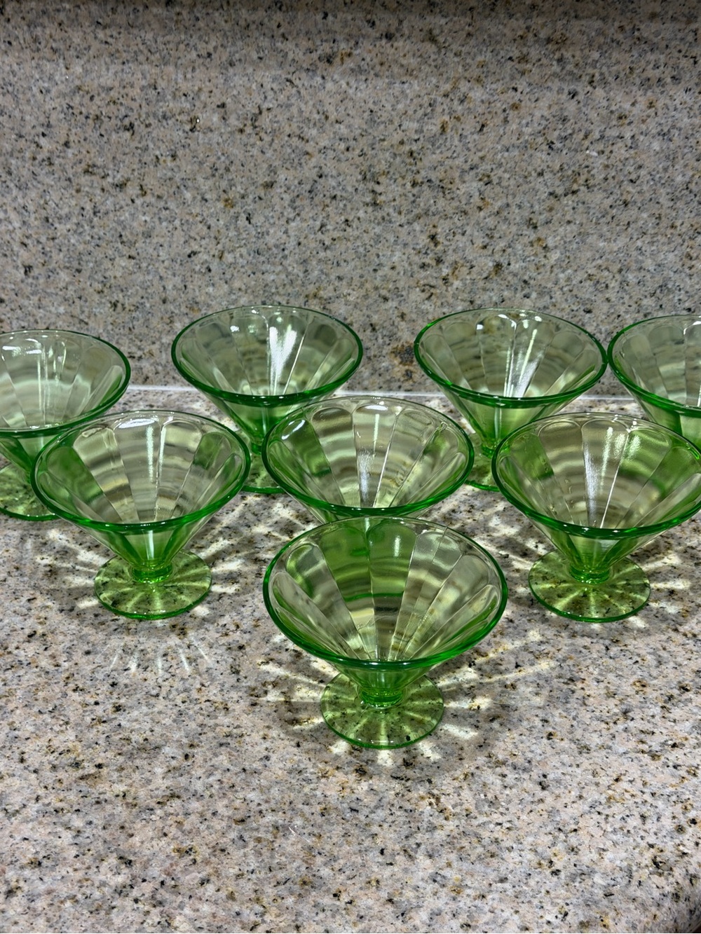 Vintage Federal Glass Green Depression Glass Sherbet Cups Set of 8 Uranium Glow